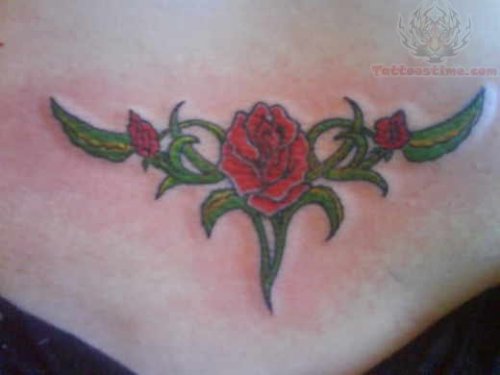 Red Rose Tattoo On Lowerback